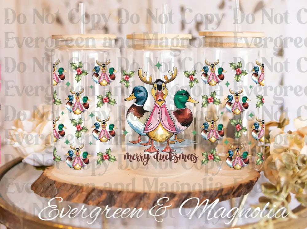 Merry Duckmas Christmas glass can