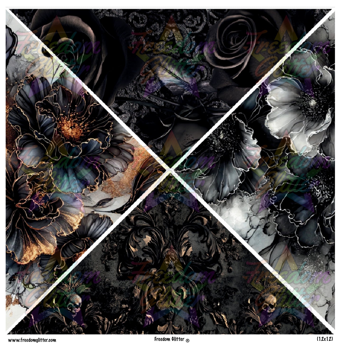 Mixed Triangles - Black & Gold Floral (Printed Vinyl)