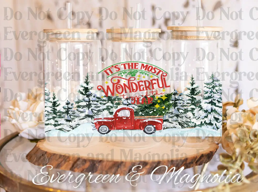 Most wonderful time of the year old red truck