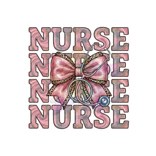 Nurse - Pink Bow & Leopard Print 2" Badge Reel Acrylic Blank