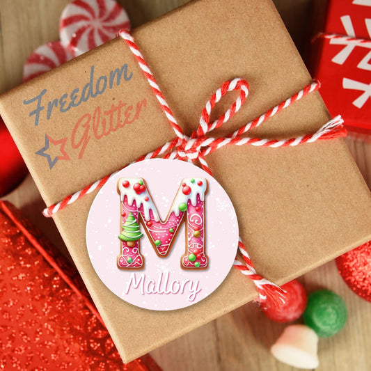 Customized Christmas Gift Tags - Pink & Green Gingerbread