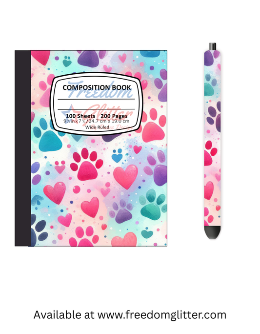 Purple, Pink & Teal Paw Prints Notebook Cover
