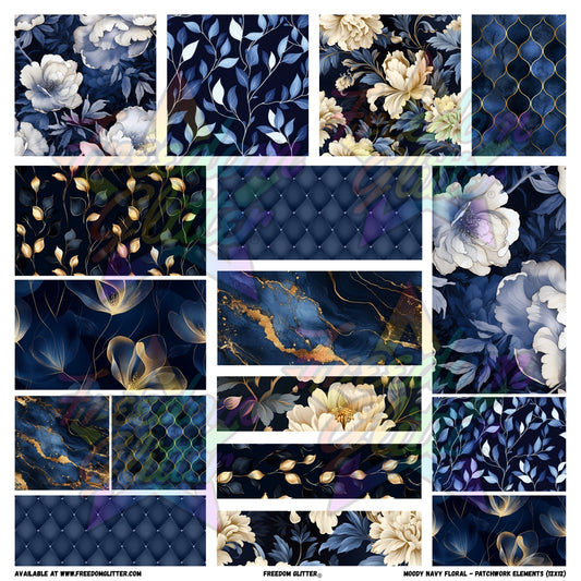 Patchwork Elements - Moody Blue Floral (Printed Vinyl)