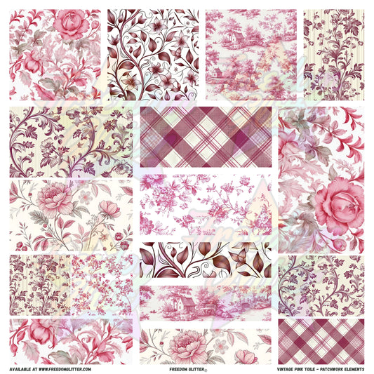 Patchwork Elements - Vintage Pink Toile (Printed Vinyl)