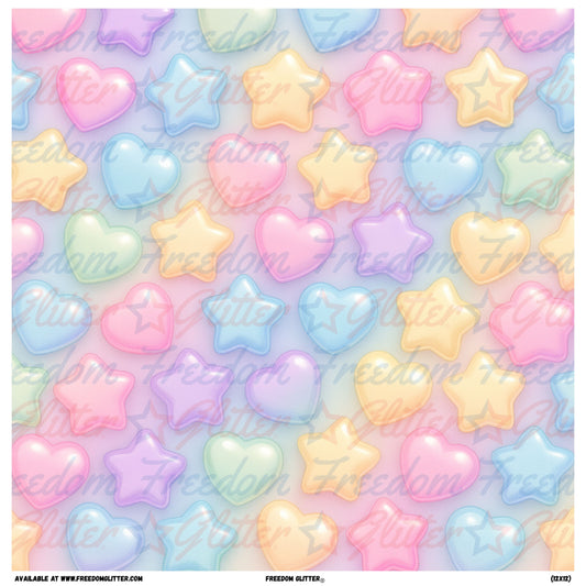 Pastel Puffy Hearts & Stars (Printed Vinyl)