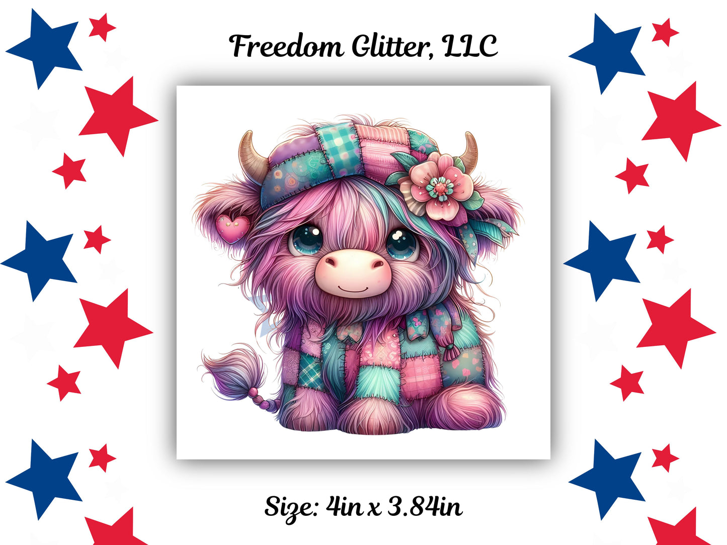 Patchwork Highland Cow 4 Decal (UVDTF)