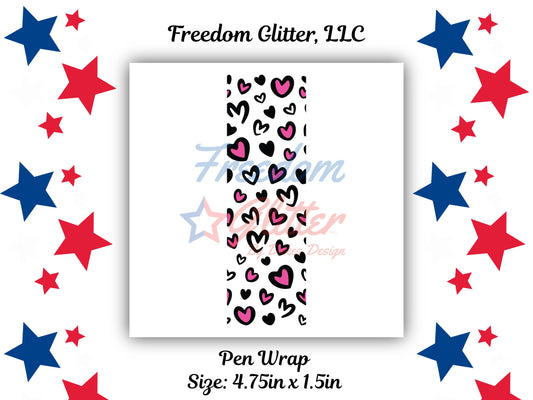 Pen Wrap - Pink & Black Hearts Decal (UVDTF)