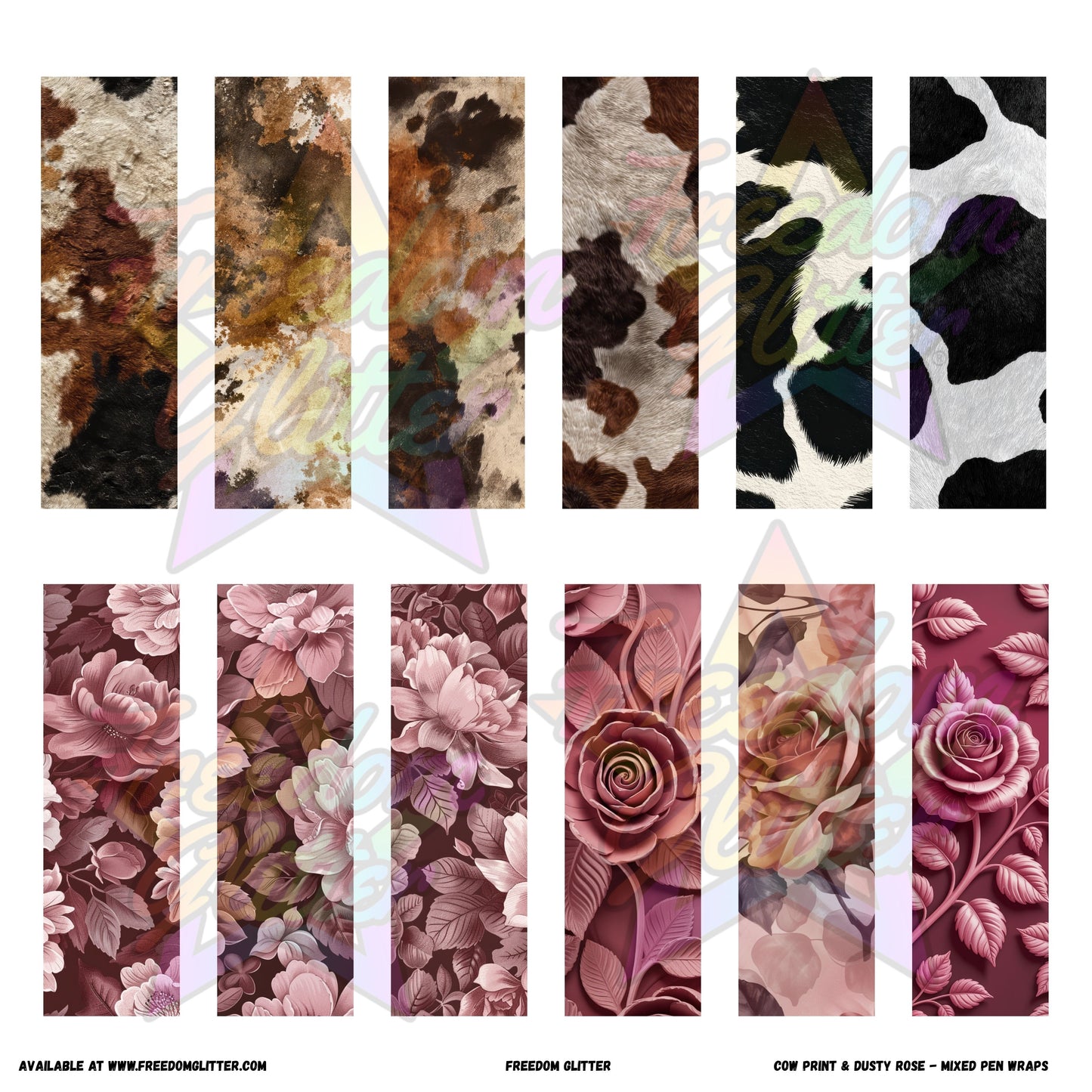 Mixed Pen Wraps - Cow Print & Dusty Rose (Printed Vinyl)