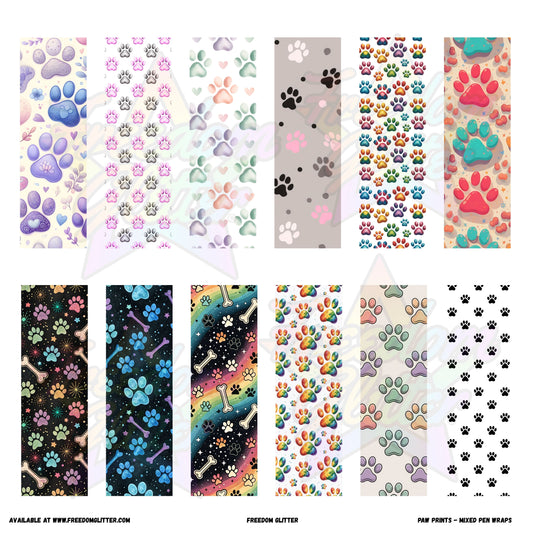Mixed Pen Wraps - Paw Prints (Printed Vinyl)