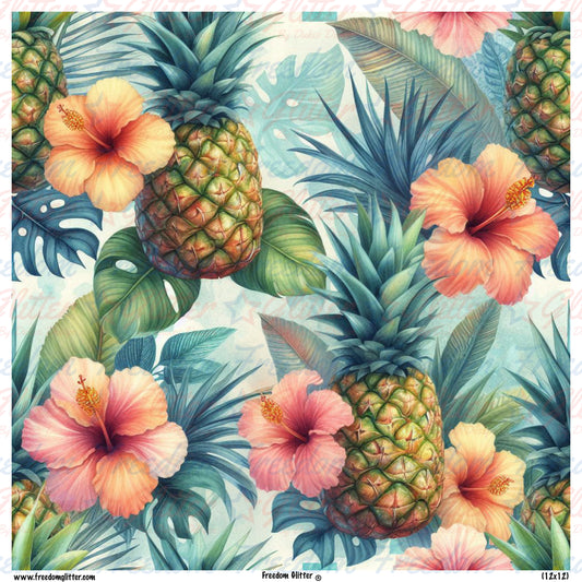 Pineapples & Hibiscus (Printed Vinyl)