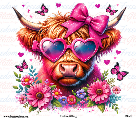 Pink Bow & Floral Highland Cow (Printed Vinyl)