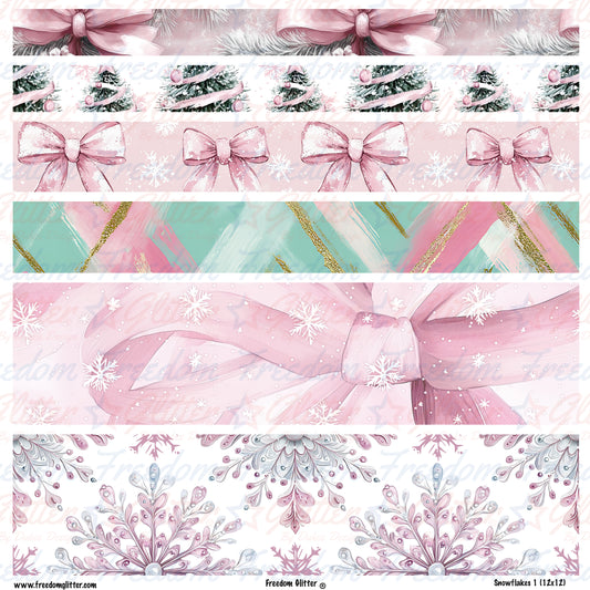 Pink Christmas 1 1-3in Rectangles (Printed Vinyl)