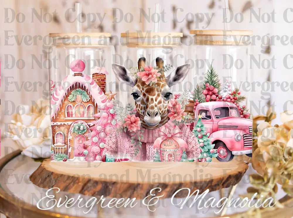 Pink Christmas Cute Giraffe