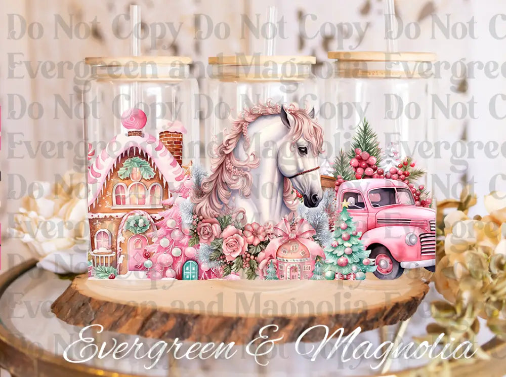 Pink Christmas Cute Horse