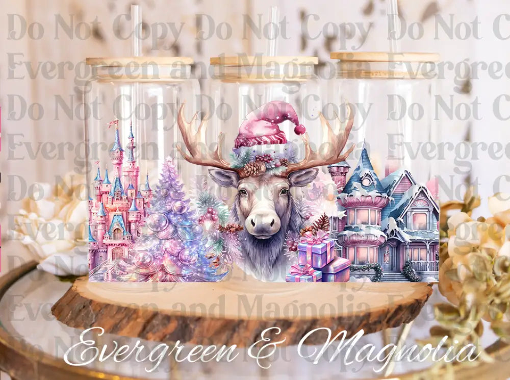 Pink Christmas Cute Moose