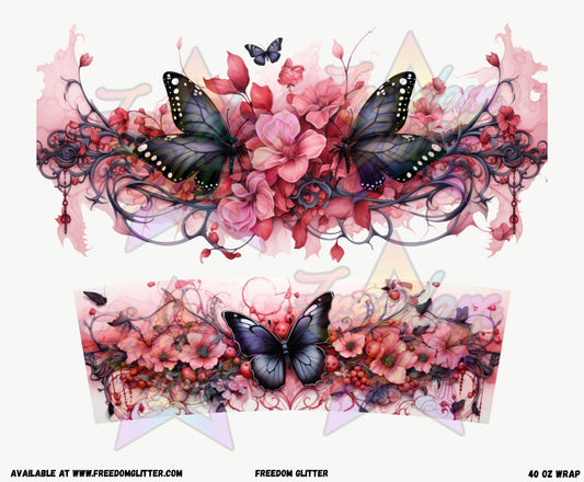 Pink Floral Butterflies 40oz Wrap (Printed Vinyl)