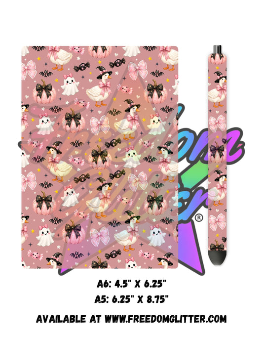 Pink Halloween Witchy Goose Acrylic Notebook Cover