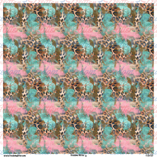 Pink, Teal & Cheetah Grunge (Printed Vinyl)