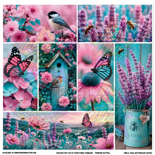 Mixed Image Sheet - Pink & Teal Butterflies (Printed Vinyl)