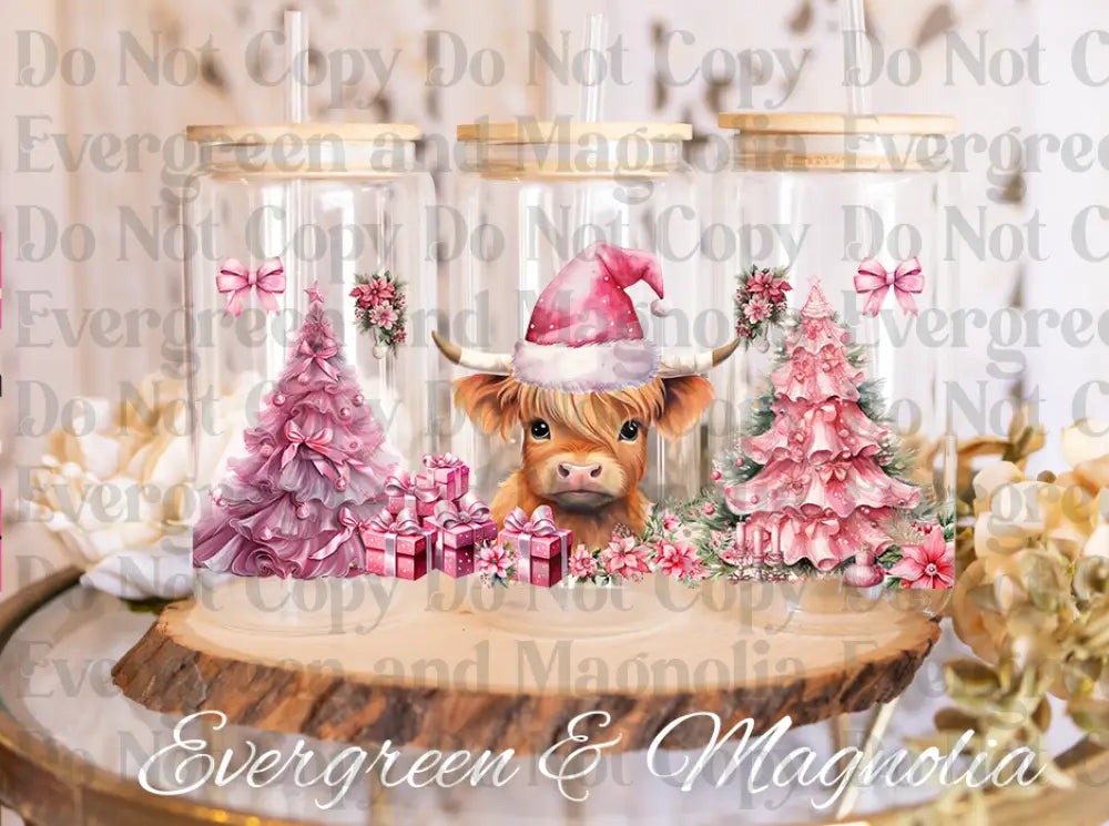 Pink cow & trees christmas