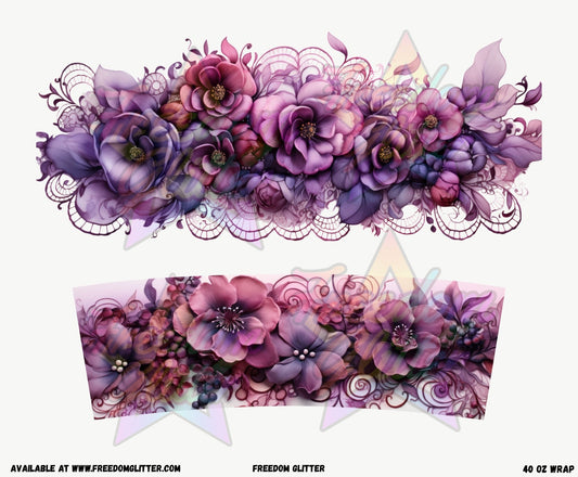Purple Lace Floral 40oz Wrap (Printed Vinyl)