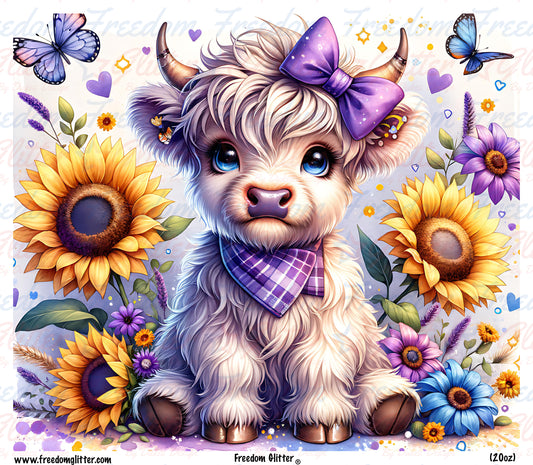 Purple & Sunflowers Highland Cow (Printed Vinyl)