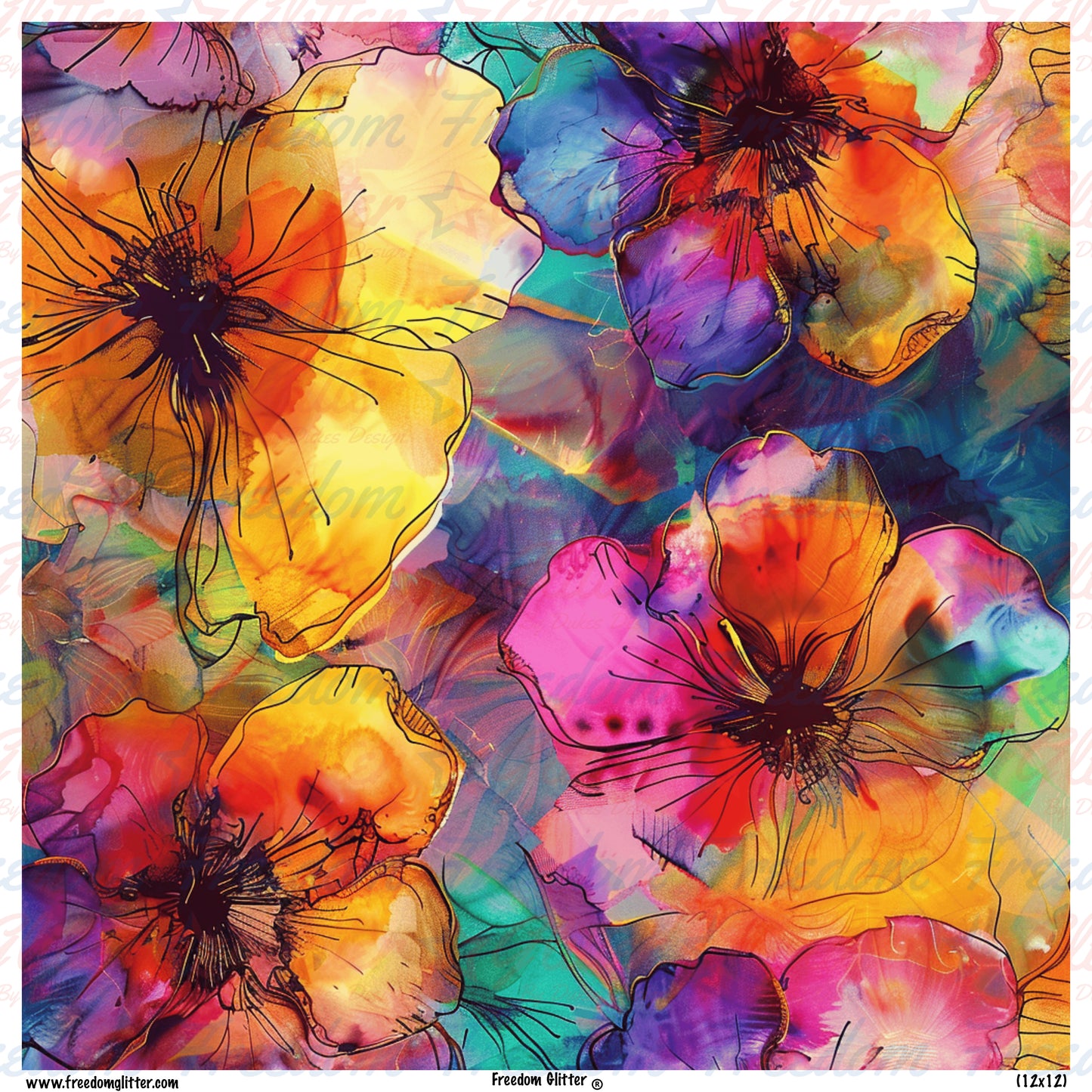 Rainbow Floral Watercolor 9 (Printed Vinyl)