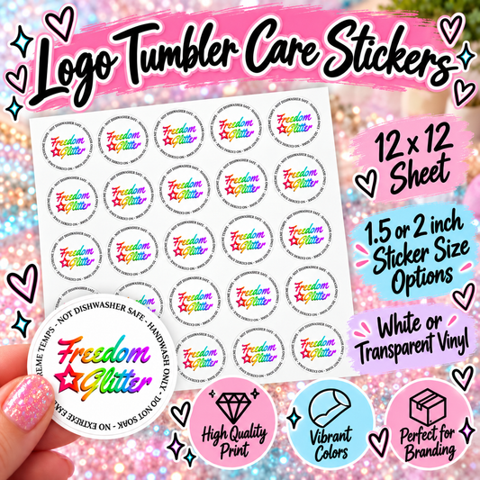 Custom Logo Tumbler Care Stickers – 12x12 Printed Sticker Sheets