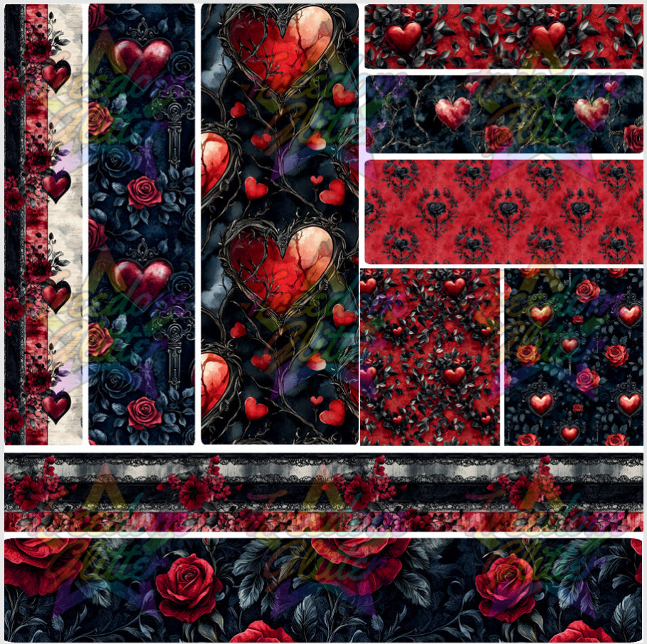 Mixed Image Sheet - Red & Black Hearts & Flowers 2 (Printed Vinyl)