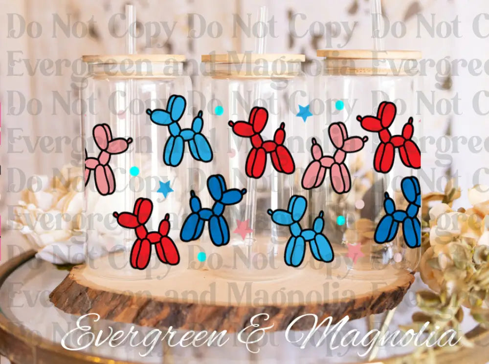 Red white and blue balloon dogs 16oz