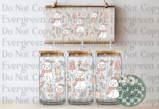 Pink Retro Snowmen
