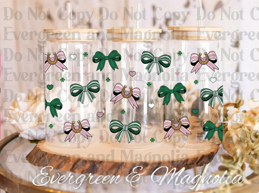 St Patrick Coquette Bow Glass Can Png