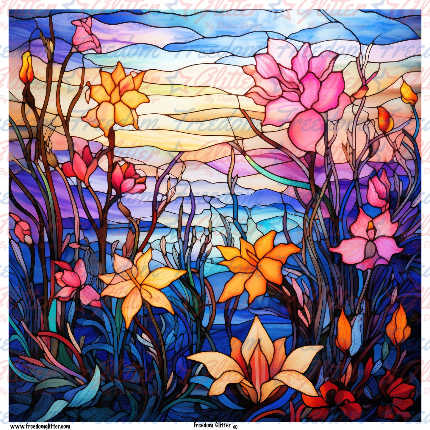 Stained Glass Flowers 2 (Printed Vinyl)