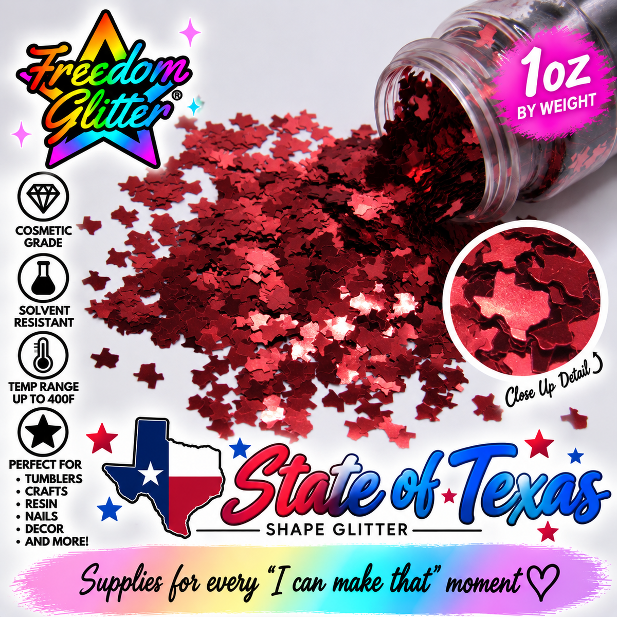 State of Texas - Red (Shape Glitter)