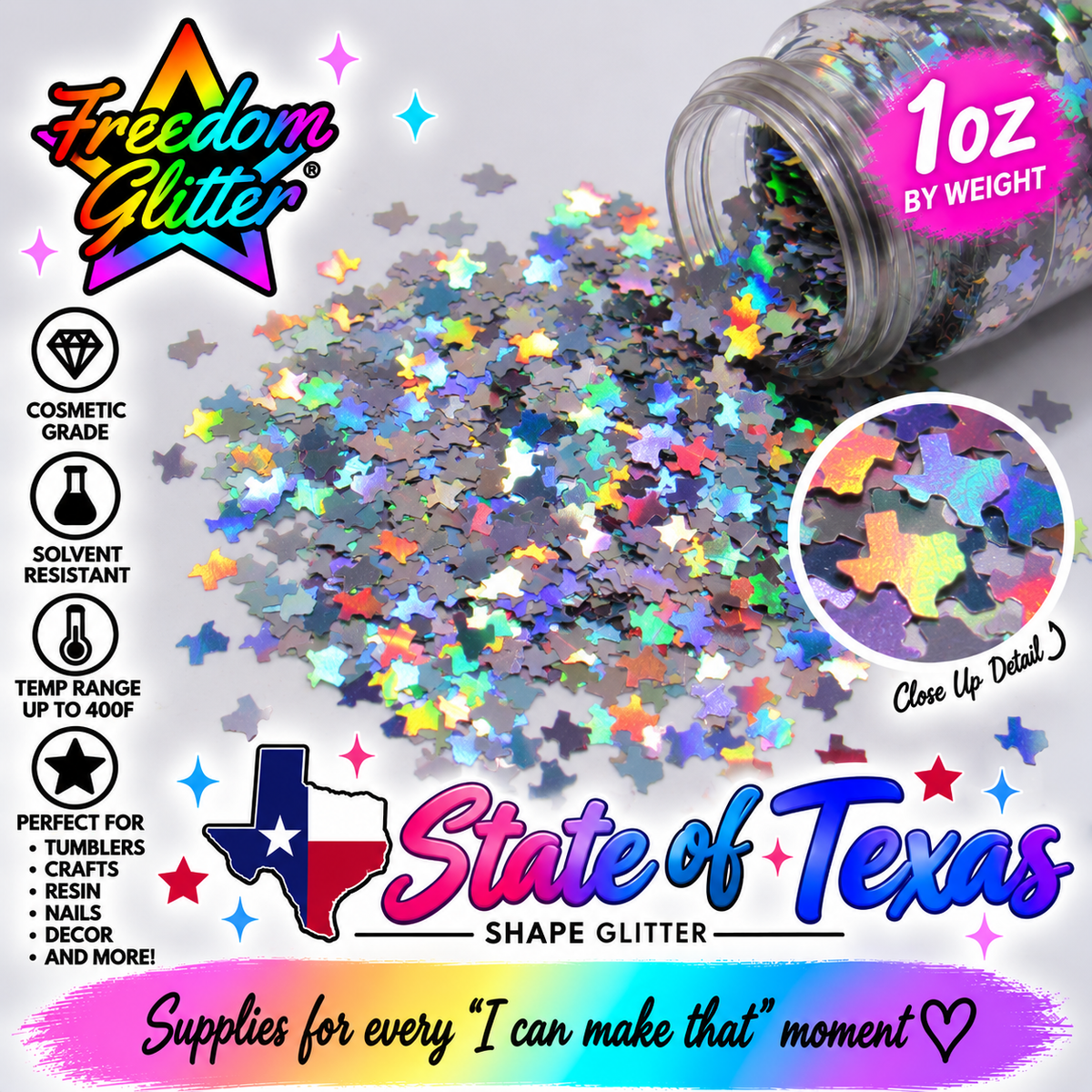 State of Texas - Silver (Shape Glitter)