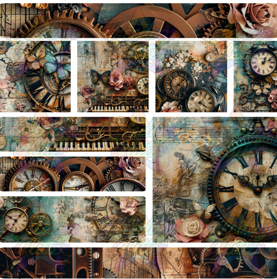 Mixed Image Sheet - Steampunk Clocks & Butterflies (Printed Vinyl)