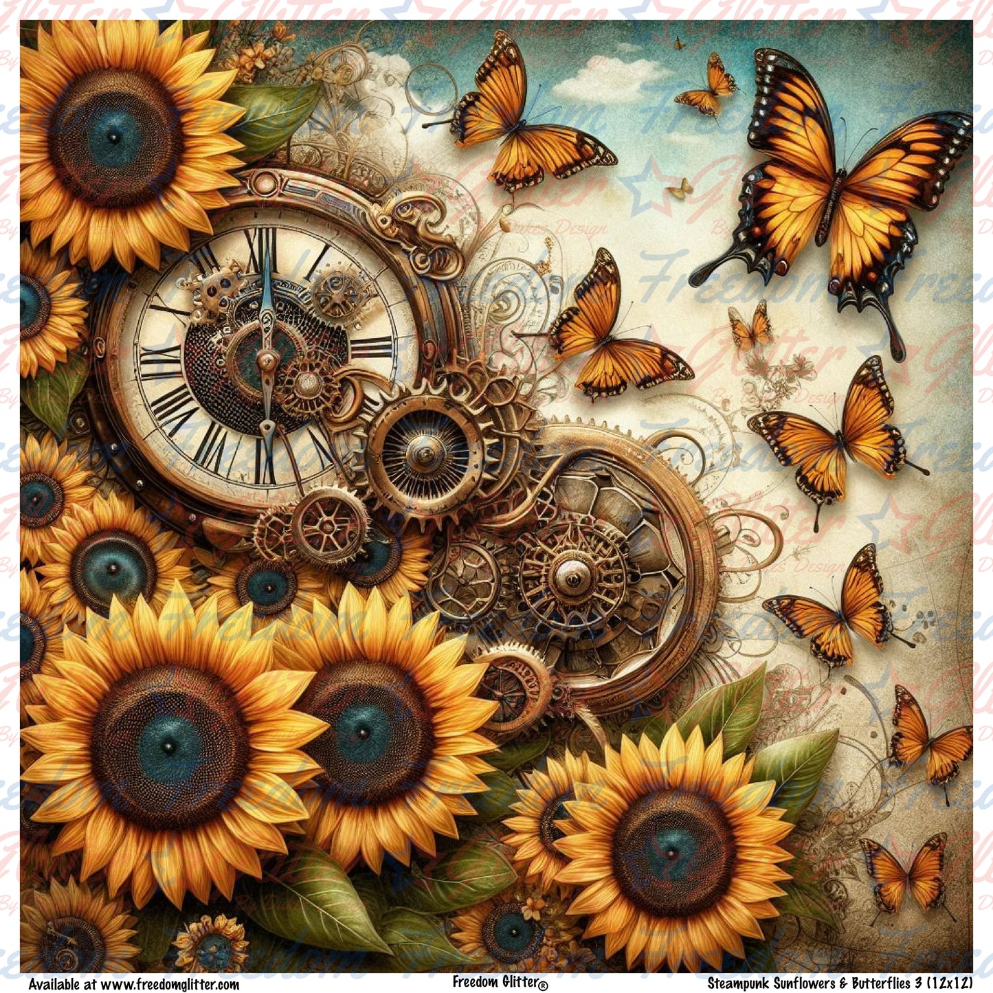 Steampunk Sunflowers & Butterflies 3 (Printed Vinyl)