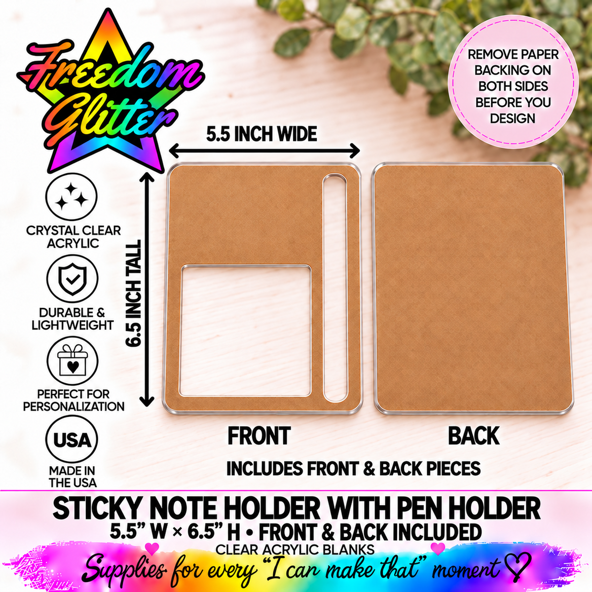 Acrylic Sticky Note Holder - w/ pen slot (Acrylic Products)