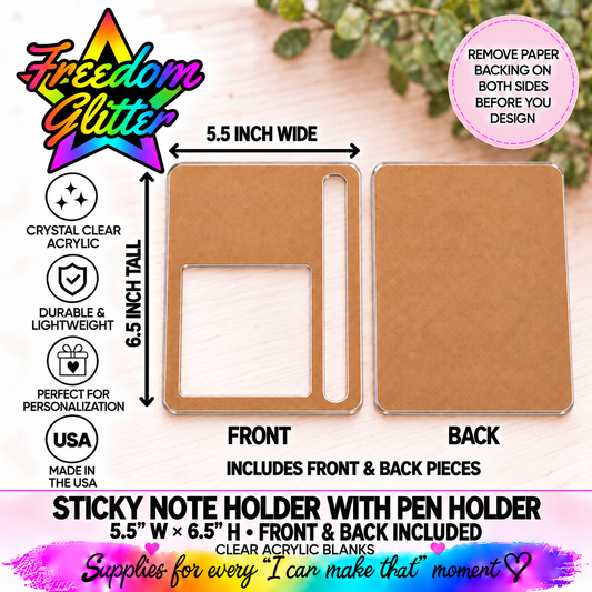 Acrylic Sticky Note Holder - w/ pen slot (Acrylic Products)