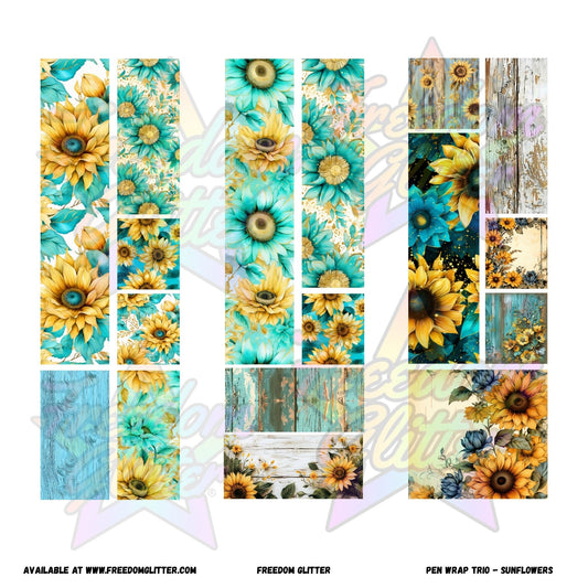 Pen Wrap Patchwork Trio - Sunflowers (Printed Vinyl)