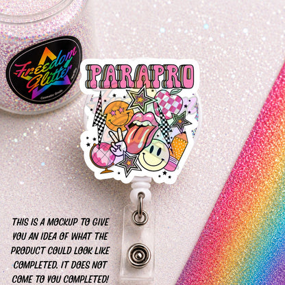 Teacher - Groovy Parapro 1 2" Badge Reel Acrylic Blank