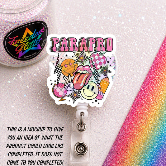 Teacher - Groovy Parapro 1 2" Badge Reel Acrylic Blank