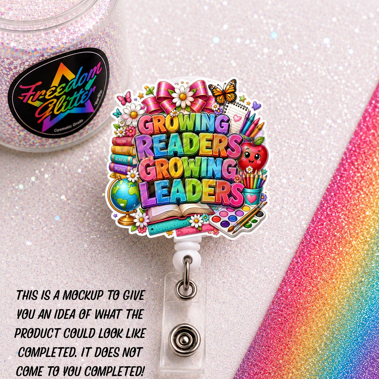 Teacher - Growing Readers Growing Leaders 2" Badge Reel Acrylic Blank