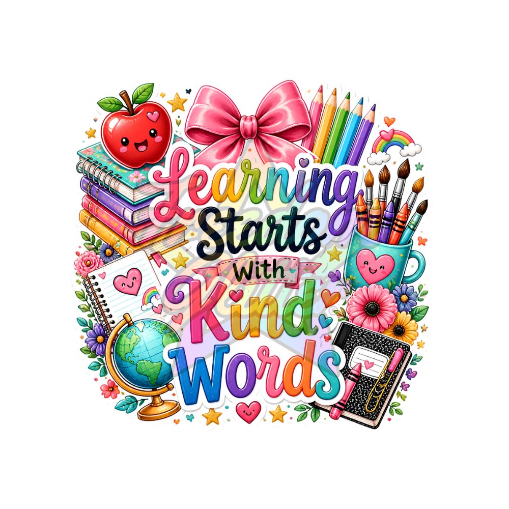 Teacher - Learning Starts with Kind Words 2" Badge Reel Acrylic Blank