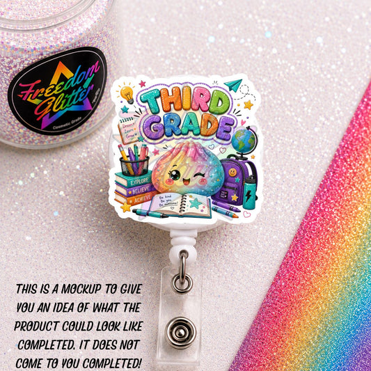 Teacher - Third Grade Dumpling 2" Badge Reel Acrylic Blank
