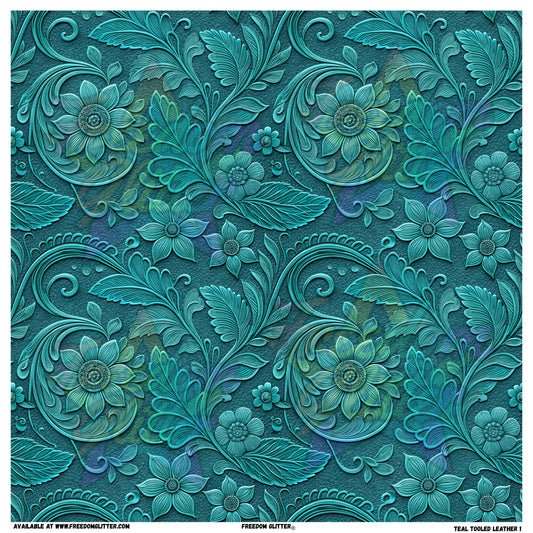 Teal Tooled Leather 1 (Printed Vinyl)