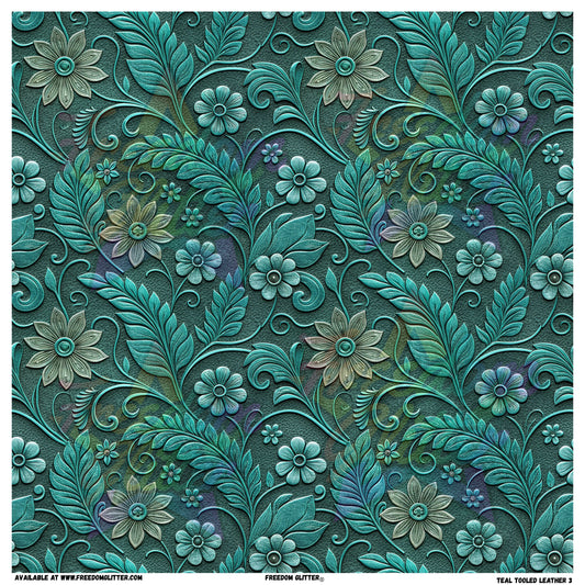 Teal Tooled Leather 3 (Printed Vinyl)