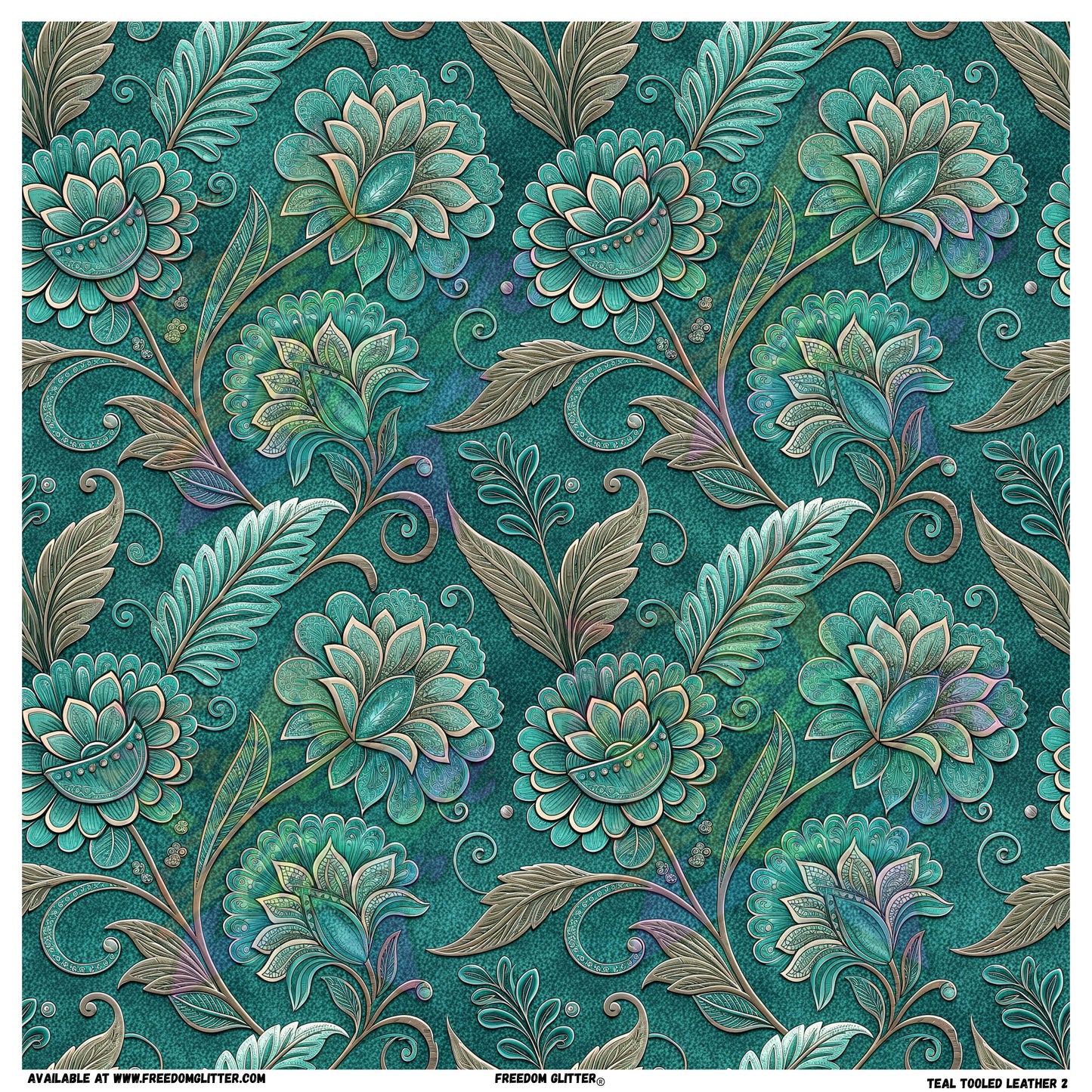 Teal Tooled Leather 4 (Printed Vinyl)