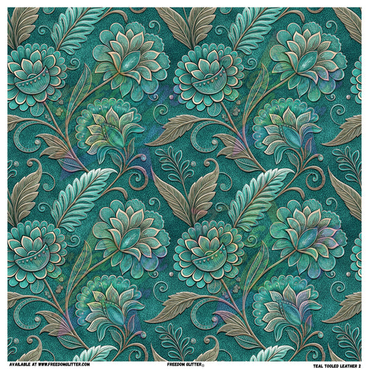 Teal Tooled Leather 4 (Printed Vinyl)