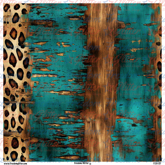 Teal & Cheetah Rustic Wood 2 (Printed Vinyl)
